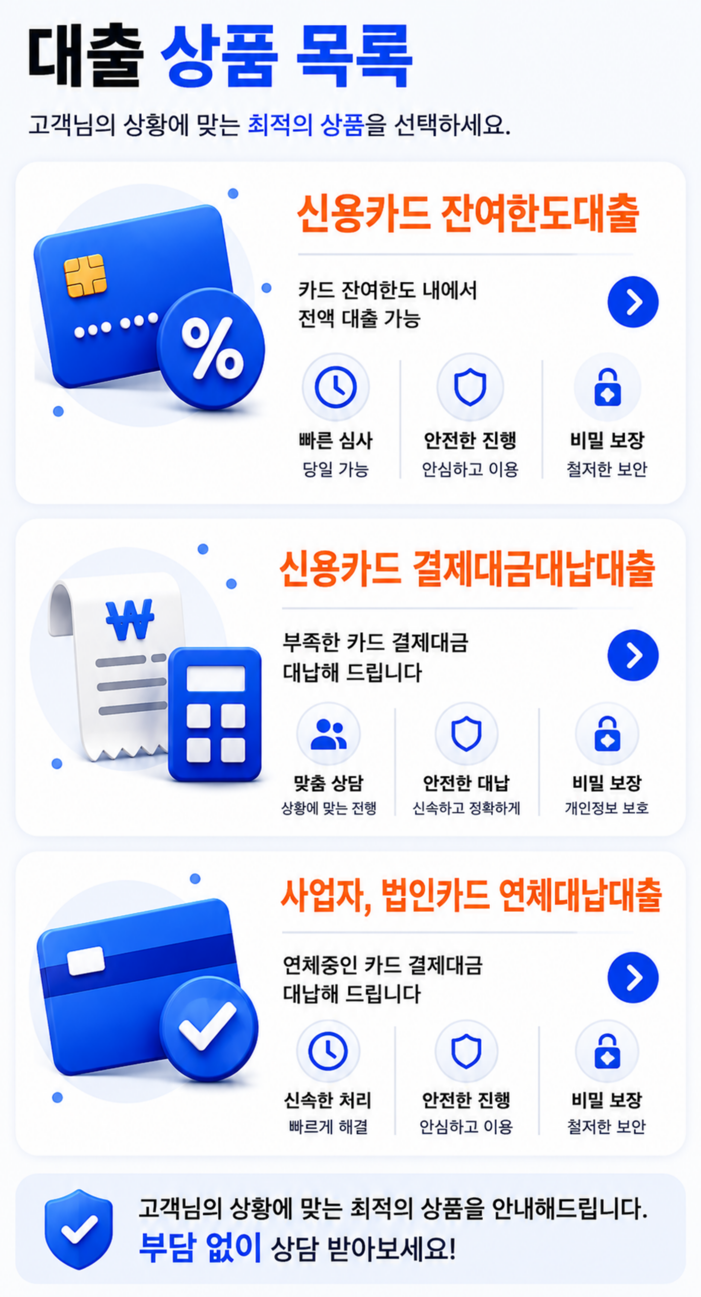텔미론 신용카드 대출 상품 안내