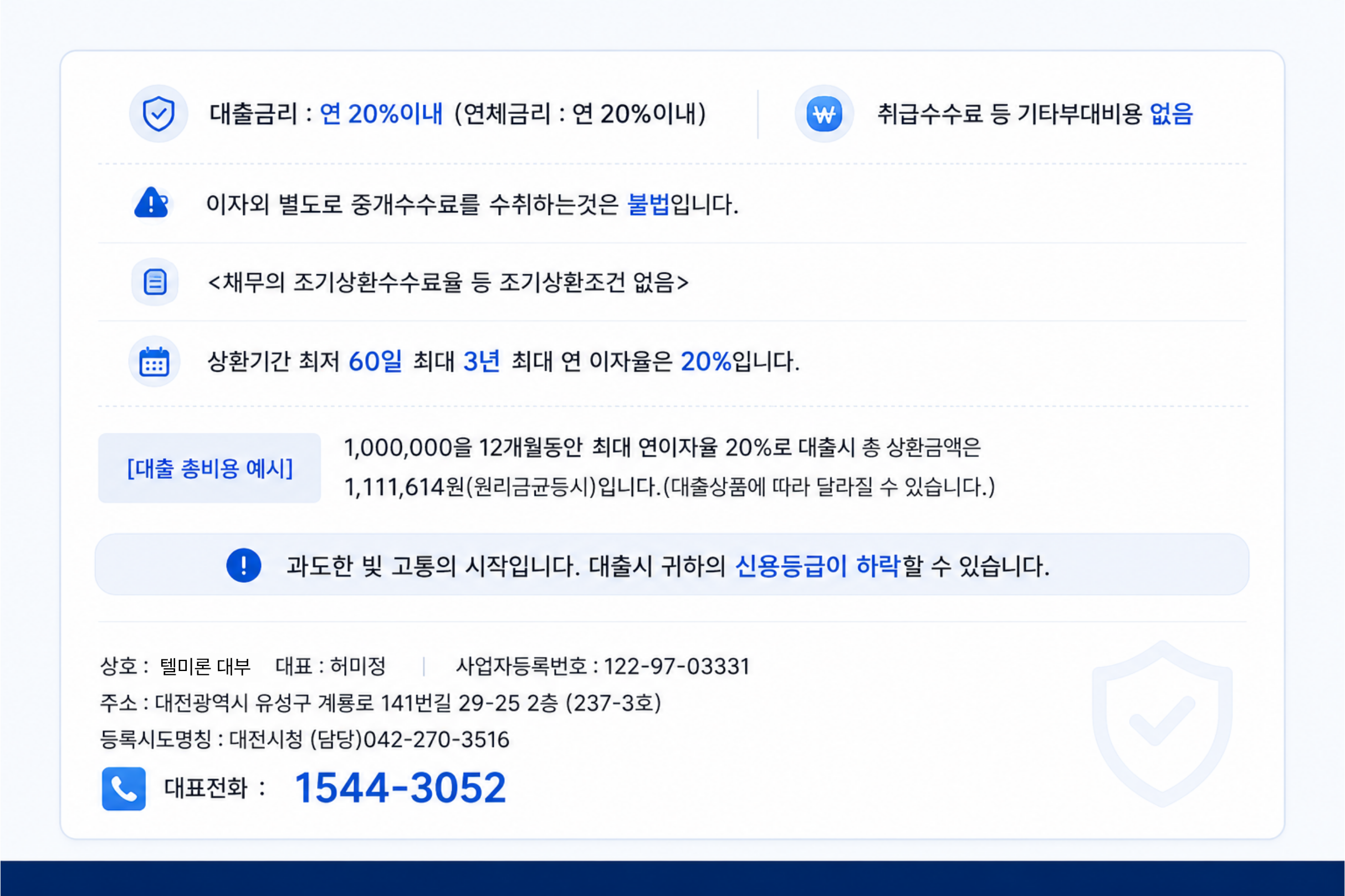 텔미론 대출 금리 및 필수 고지사항