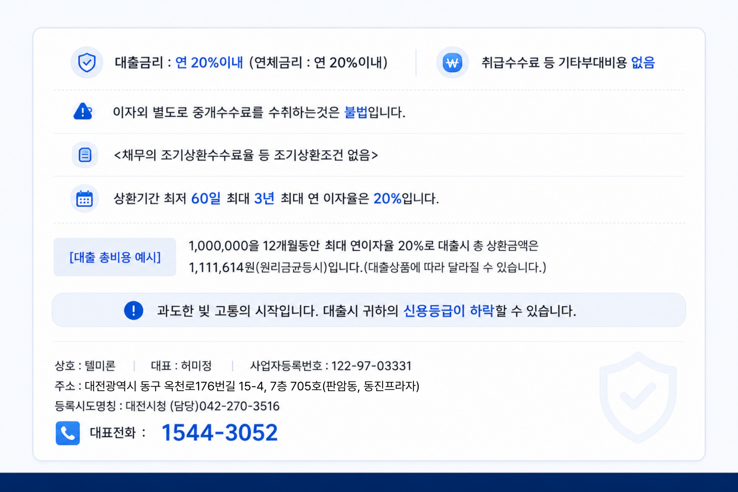 텔미론 대출 금리 및 필수 고지사항
